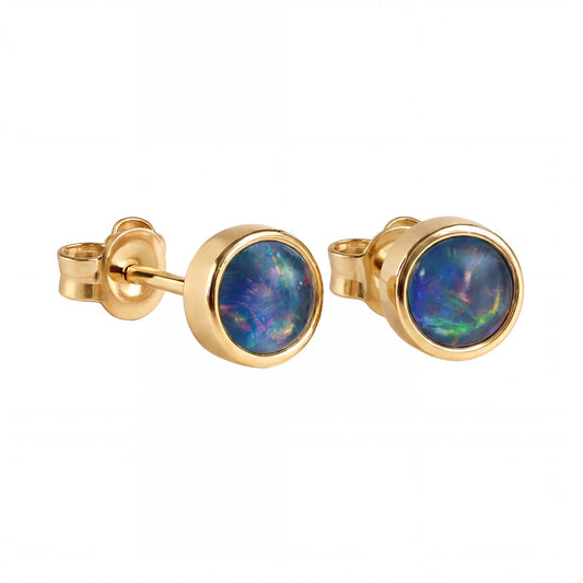 Triplet Opal Earrings in 9K Yellow Gold - Multicolour - Australian Opal Cutters and Pearl Divers