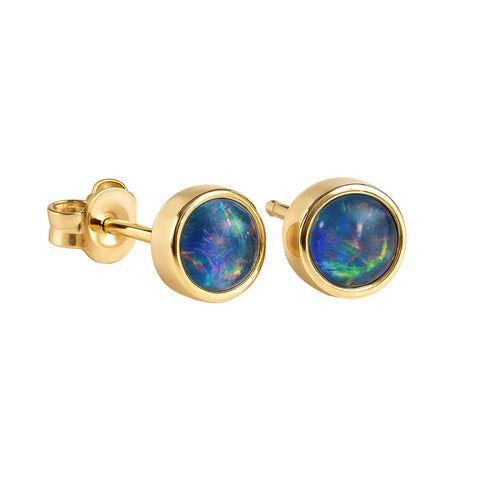 Triplet Opal Earrings in 9K Yellow Gold - Multicolour
