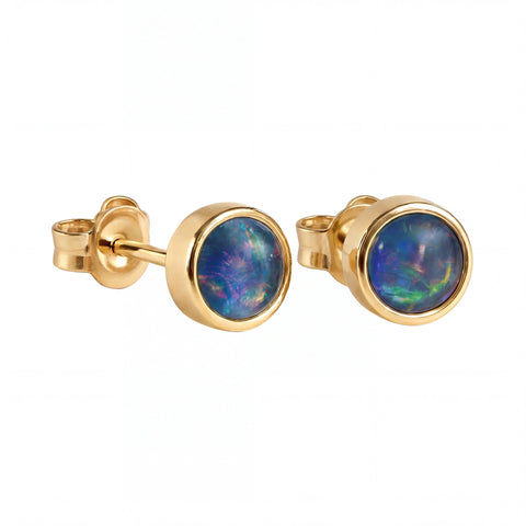 Triplet Opal Earrings in 9K Yellow Gold - Multicolour - Australian Opal Cutters and Pearl Divers