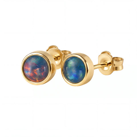 Triplet Opal Earrings in 9K Yellow Gold - Multicolour