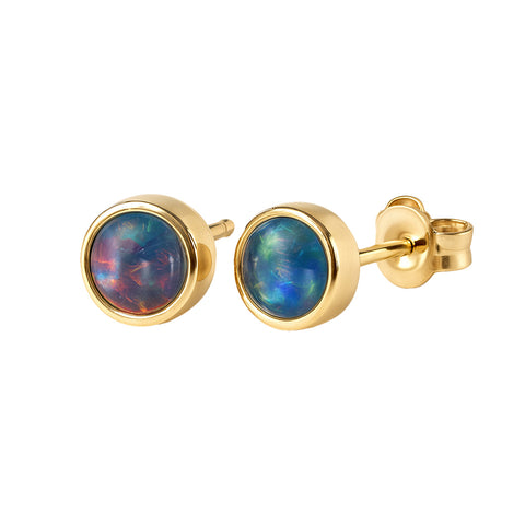 Triplet Opal Earrings in 9K Yellow Gold - Multicolour