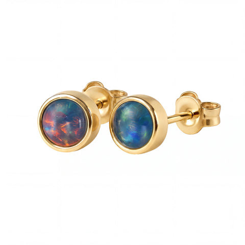 Triplet Opal Earrings in 9K Yellow Gold - Multicolour - Australian Opal Cutters and Pearl Divers
