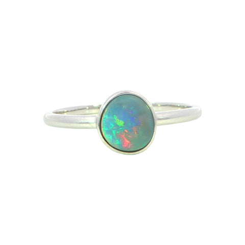 Dark Opal Ring in 14K White Gold - Multicolour