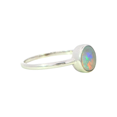 Dark Opal Ring in 14K White Gold - Multicolour
