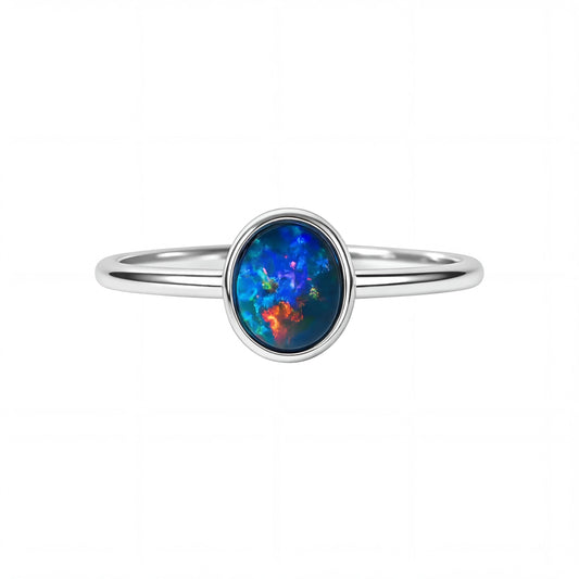Black Opal Ring in 14K White Gold - Multicolour - Australian Opal Cutters and Pearl Divers