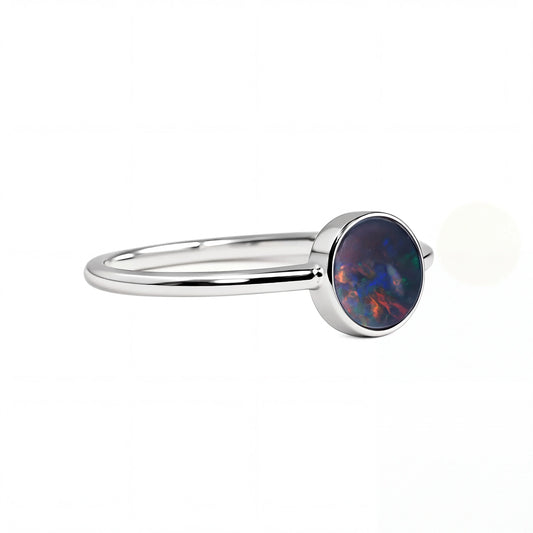 Black Opal Ring in 14K White Gold - Multicolour - Australian Opal Cutters and Pearl Divers
