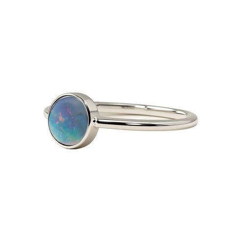 Black Opal Ring in 14K White Gold - Multicolour