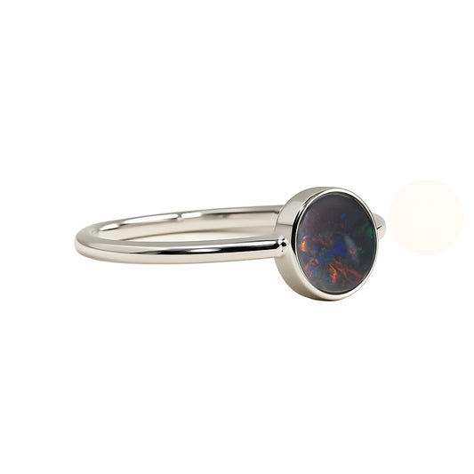 Black Opal Ring in 14K White Gold - Multicolour