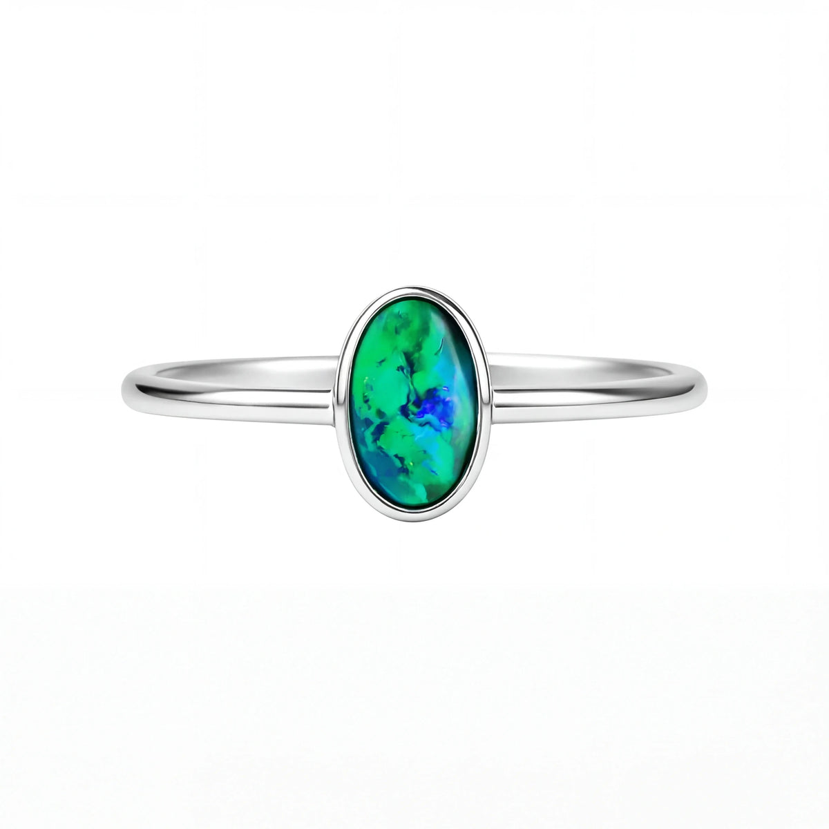 Black Opal Ring in 14K White Gold - Green-Blue - Australian Opal Cutters and Pearl Divers