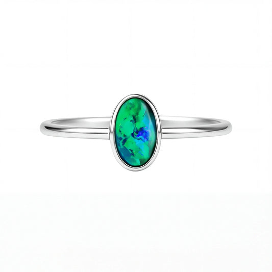 Black Opal Ring in 14K White Gold - Green-Blue - Australian Opal Cutters and Pearl Divers