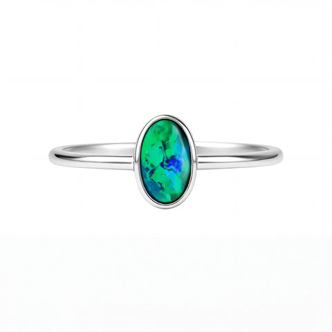 Black Opal Ring in 14K White Gold - Green-Blue - Australian Opal Cutters and Pearl Divers