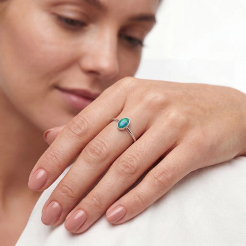 Black Opal Ring in 14K White Gold - Green-Blue - Australian Opal Cutters and Pearl Divers