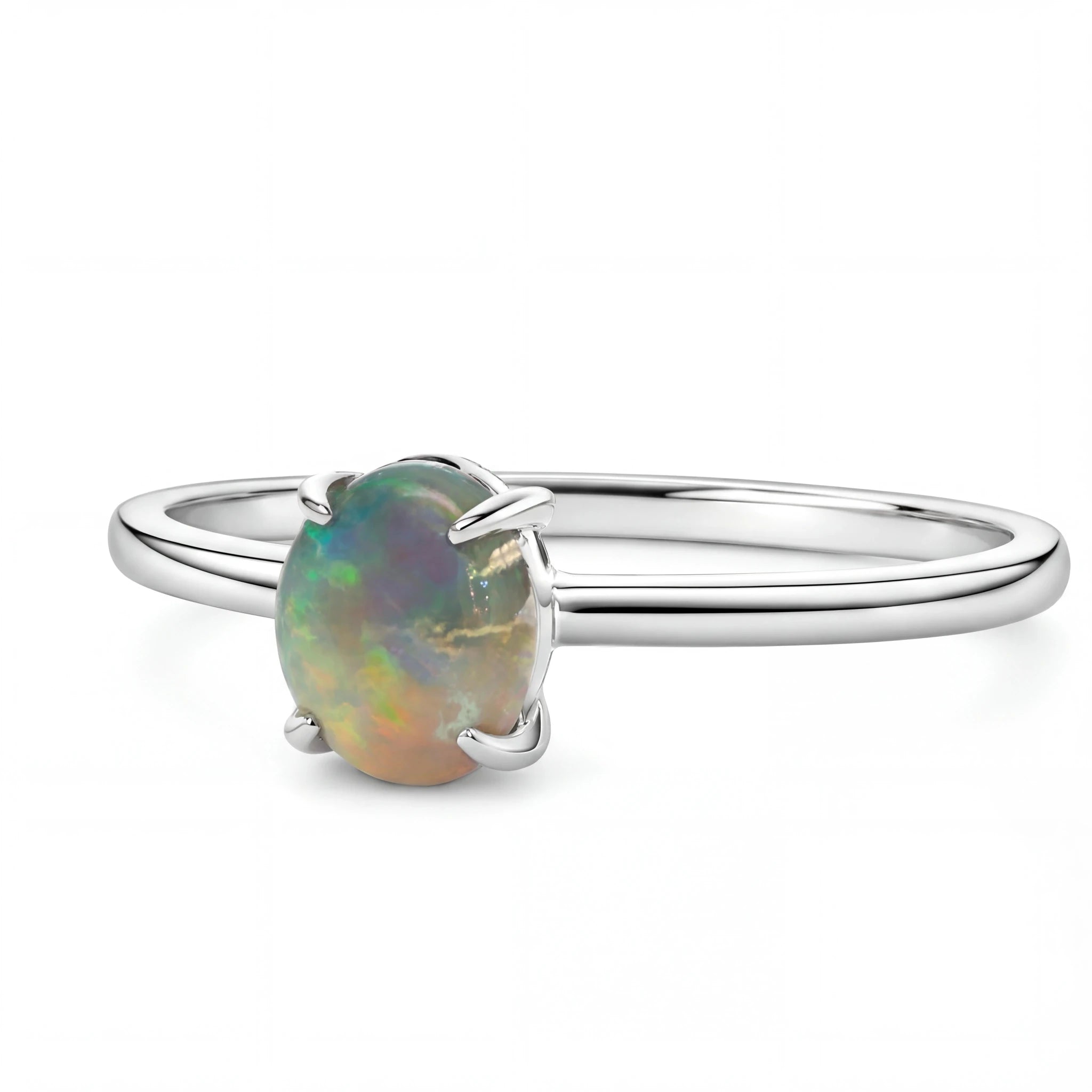 Dark Opal Ring in 14K White Gold - Multicolour - Australian Opal Cutters and Pearl Divers
