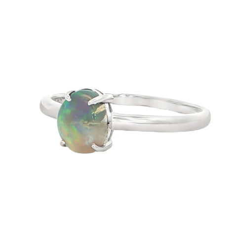 Dark Opal Ring in 14K White Gold - Multicolour