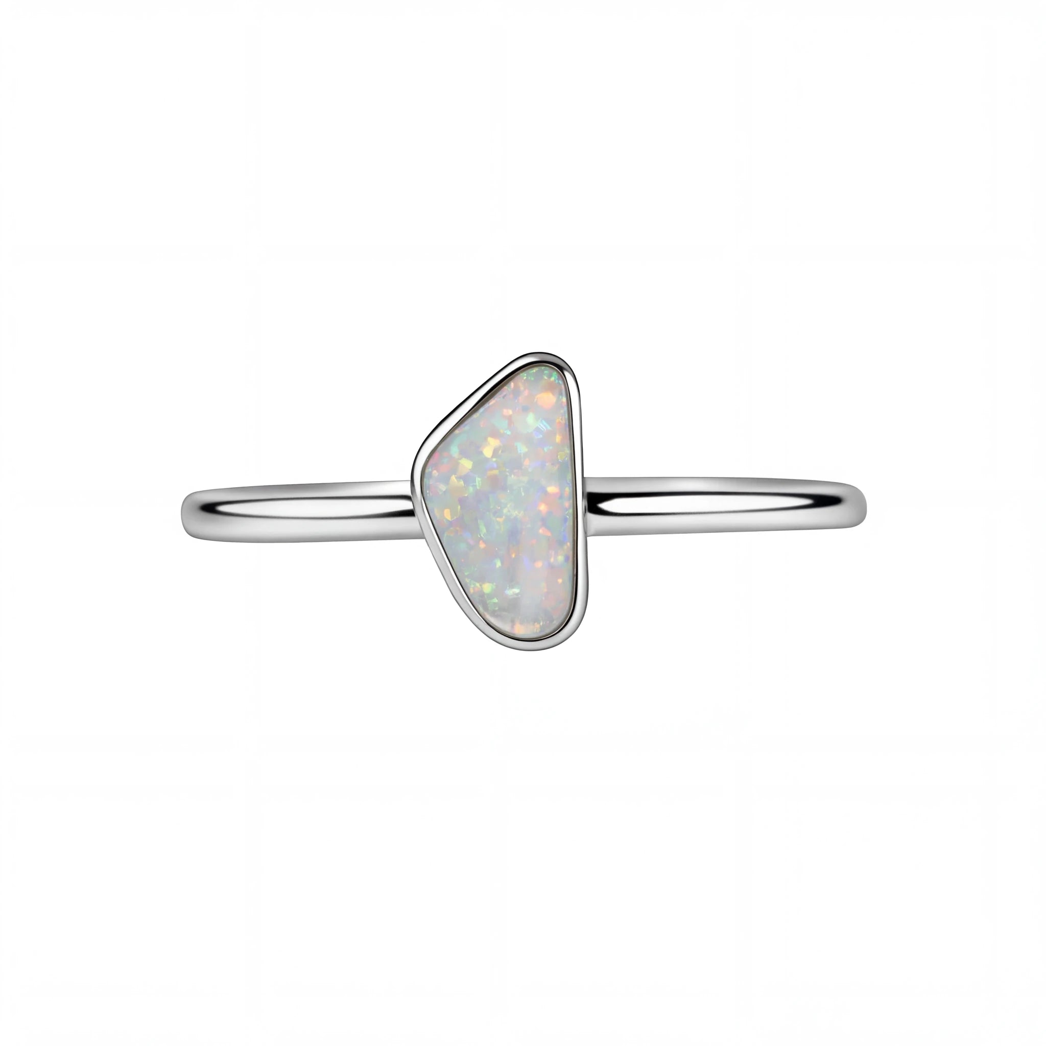 Dark Opal Ring in 14K White Gold - Multicolour - Australian Opal Cutters and Pearl Divers