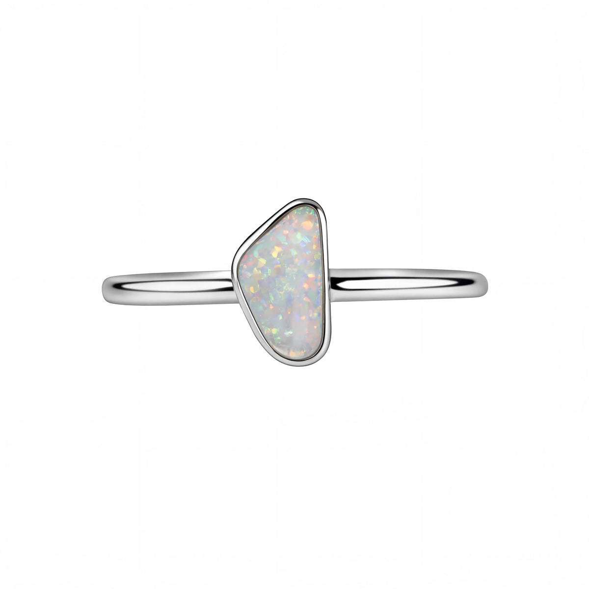 Dark Opal Ring in 14K White Gold - Multicolour - Australian Opal Cutters and Pearl Divers