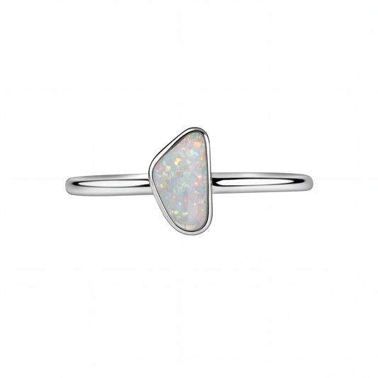 Dark Opal Ring in 14K White Gold - Multicolour - Australian Opal Cutters and Pearl Divers