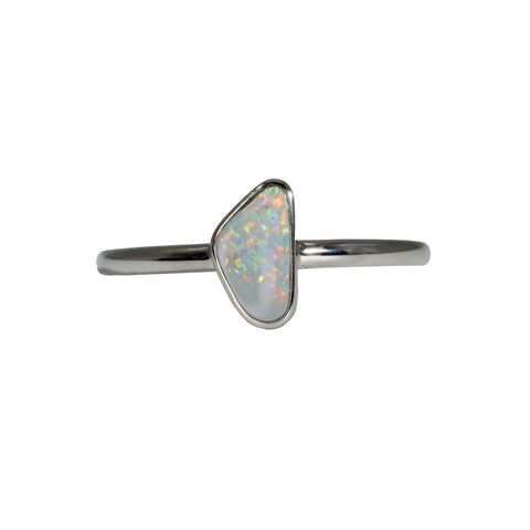 Black Opal Ring in 14K White Gold - Multicolour