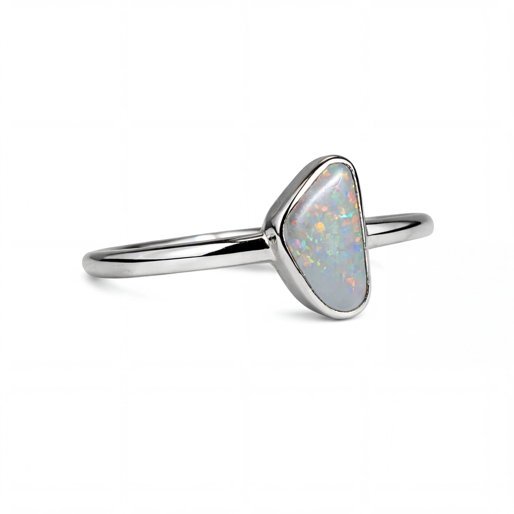 Dark Opal Ring in 14K White Gold - Multicolour - Australian Opal Cutters and Pearl Divers