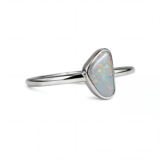 Dark Opal Ring in 14K White Gold - Multicolour - Australian Opal Cutters and Pearl Divers