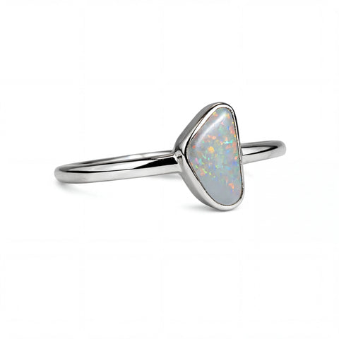 Dark Opal Ring in 14K White Gold - Multicolour - Australian Opal Cutters and Pearl Divers