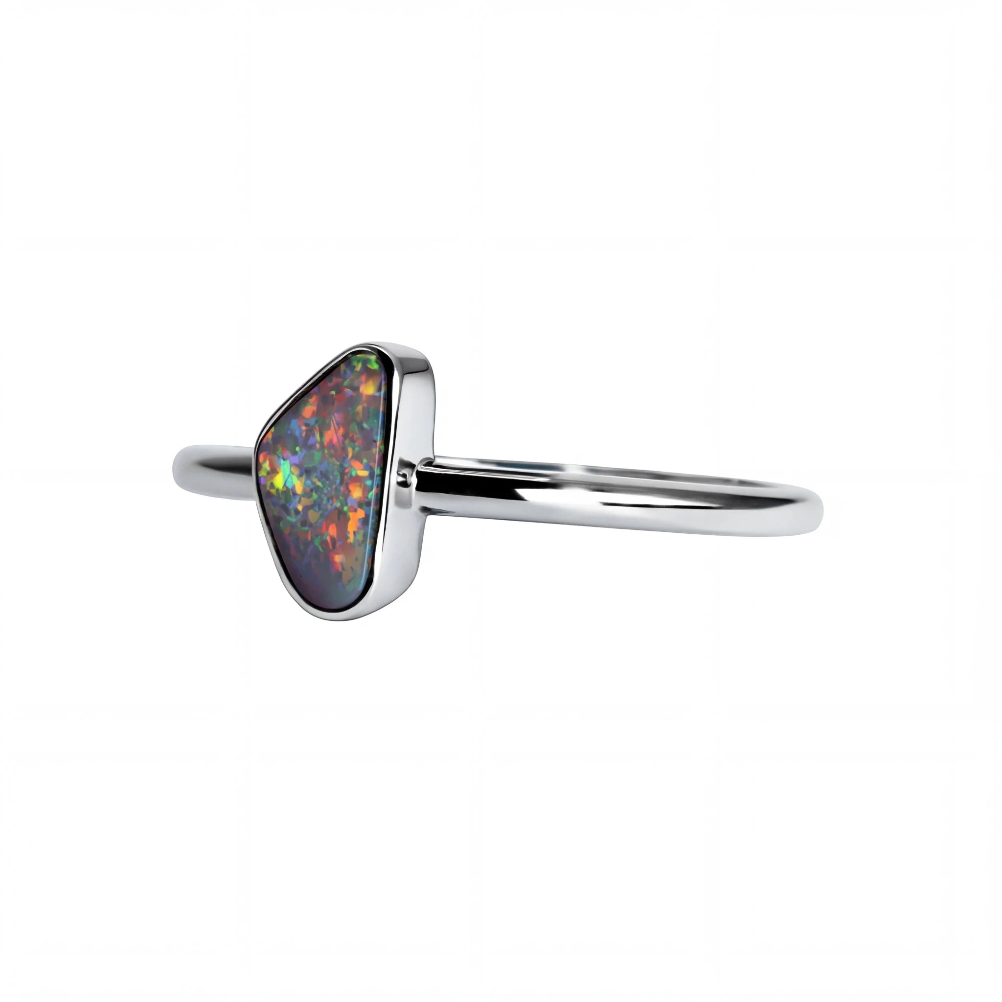 Dark Opal Ring in 14K White Gold - Multicolour - Australian Opal Cutters and Pearl Divers
