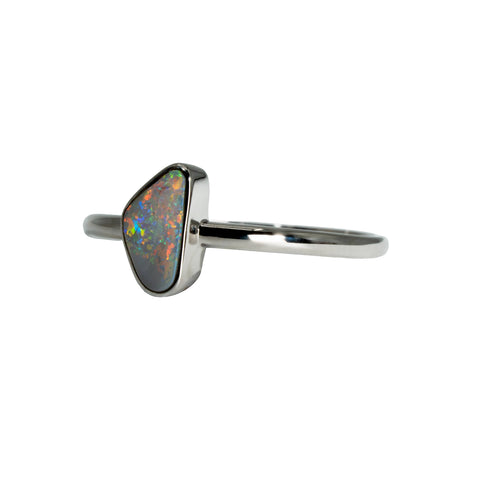 Black Opal Ring in 14K White Gold - Multicolour