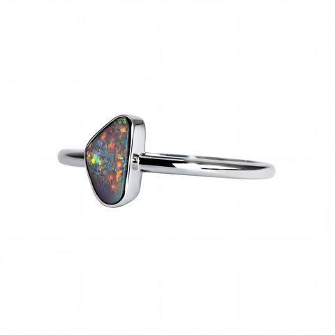 Dark Opal Ring in 14K White Gold - Multicolour - Australian Opal Cutters and Pearl Divers