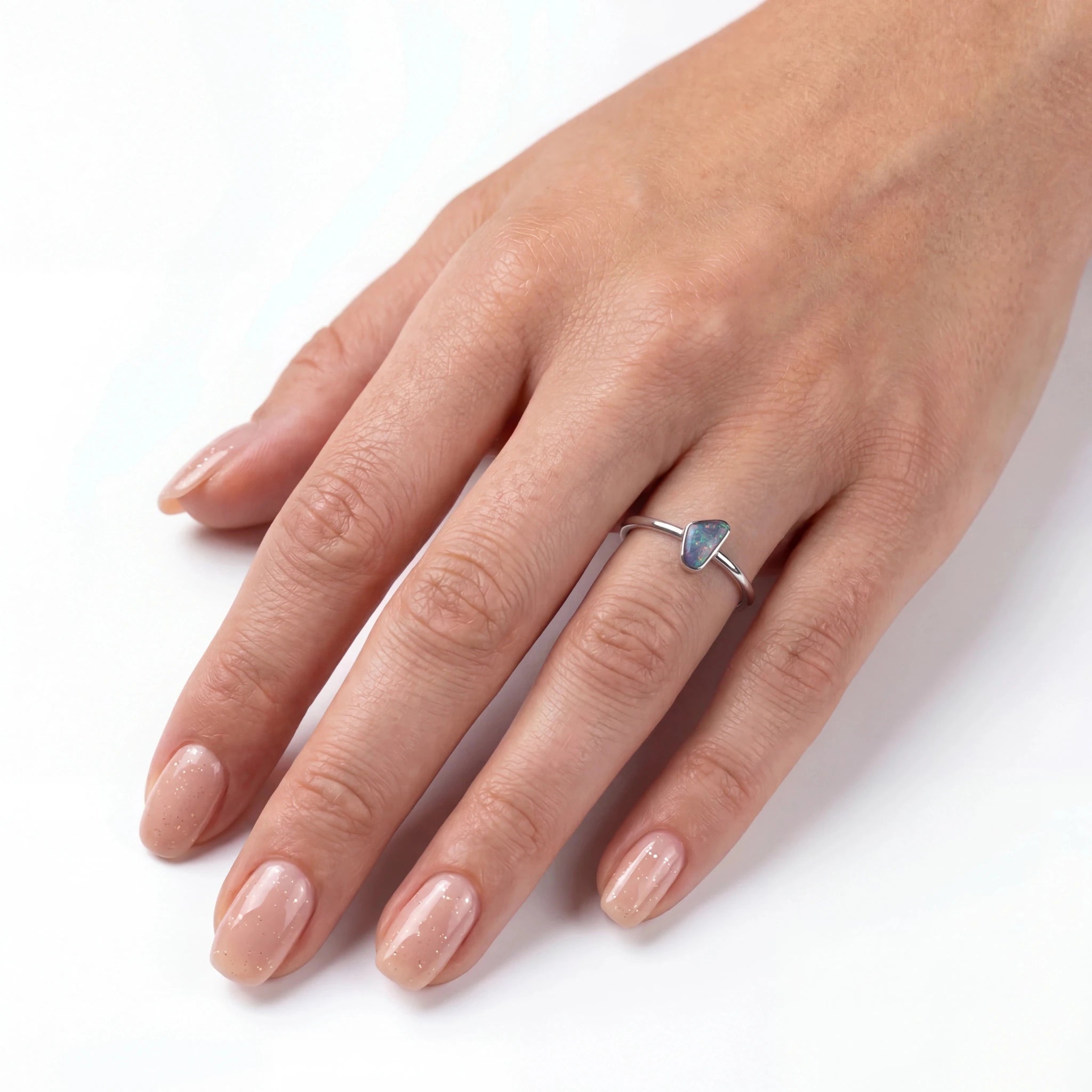 Dark Opal Ring in 14K White Gold - Multicolour - Australian Opal Cutters and Pearl Divers