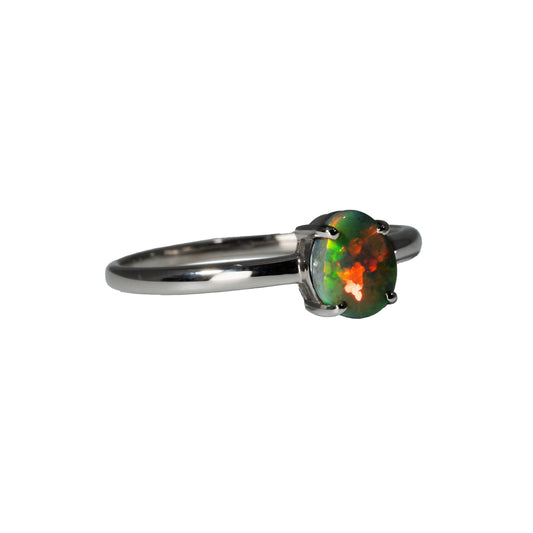Black Opal Ring in 14K White Gold - Multicolour