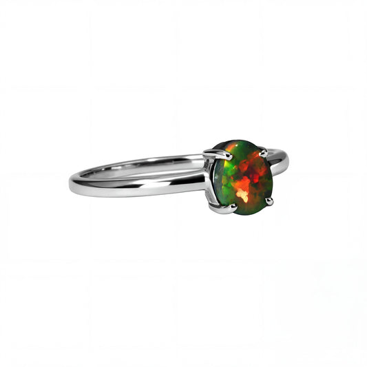 Black Opal Ring in 14K White Gold - Multicolour - Australian Opal Cutters and Pearl Divers