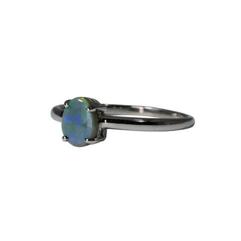 Black Opal Ring in 14K White Gold - Multicolour