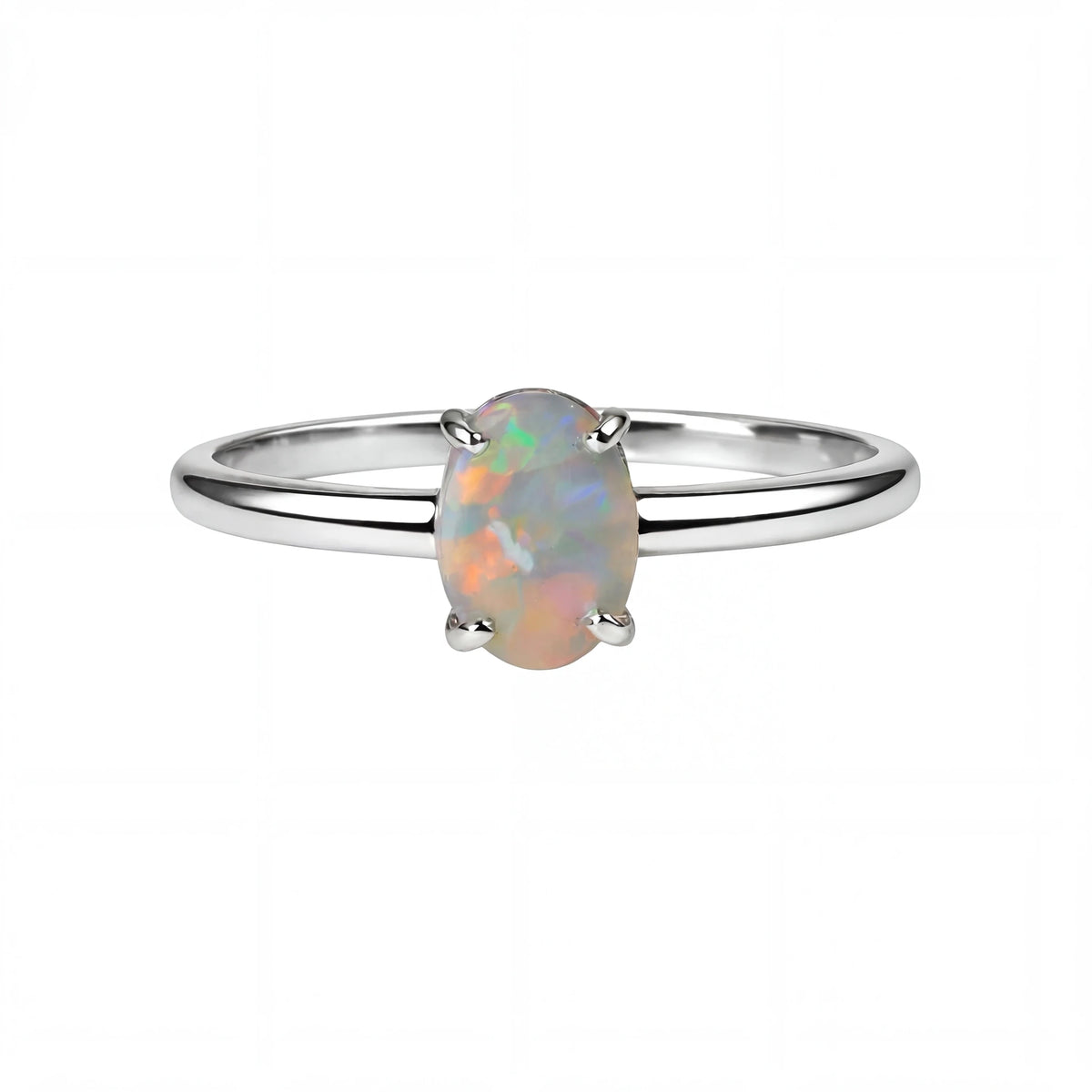 Dark Opal Ring in 14K White Gold - Multicolour - Australian Opal Cutters and Pearl Divers