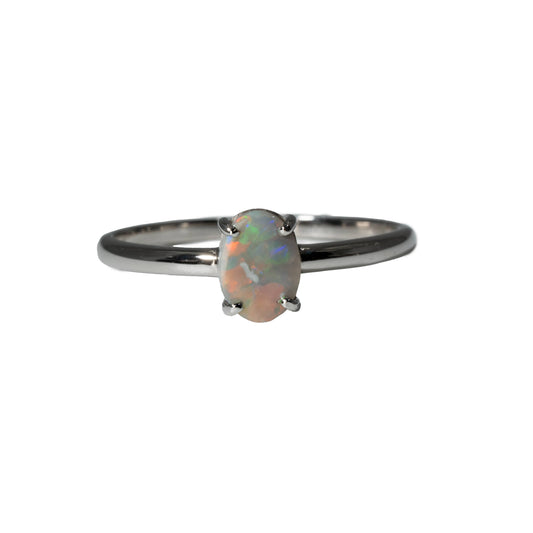 Black Opal Ring in 14K White Gold - Multicolour