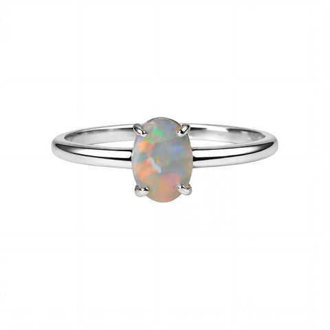 Dark Opal Ring in 14K White Gold - Multicolour - Australian Opal Cutters and Pearl Divers