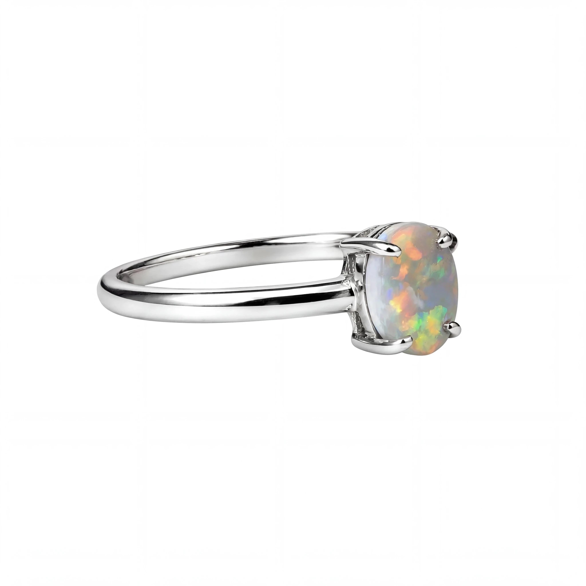 Dark Opal Ring in 14K White Gold - Multicolour - Australian Opal Cutters and Pearl Divers