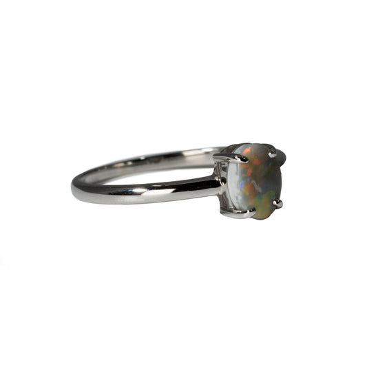 Black Opal Ring in 14K White Gold - Multicolour