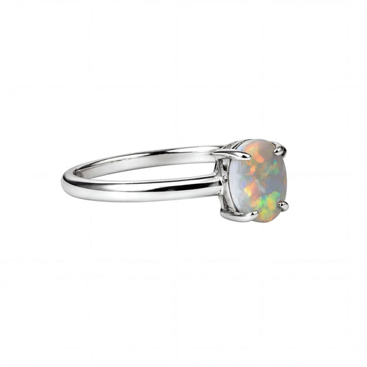 Dark Opal Ring in 14K White Gold - Multicolour - Australian Opal Cutters and Pearl Divers