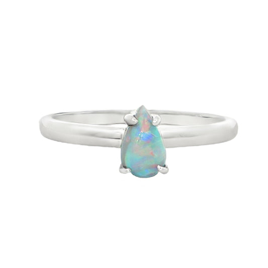 Light Opal Ring in 14K White Gold - Multicolour