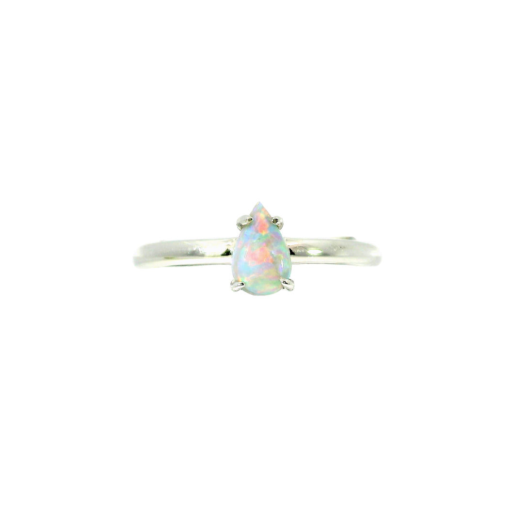 Black Opal Ring in 14K White Gold - Multicolour