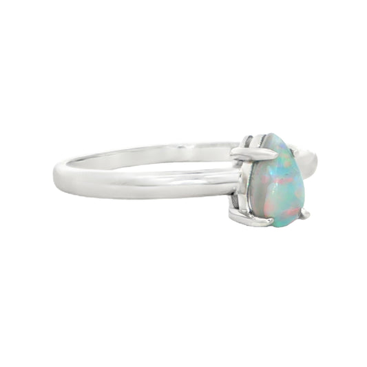Light Opal Ring in 14K White Gold - Multicolour