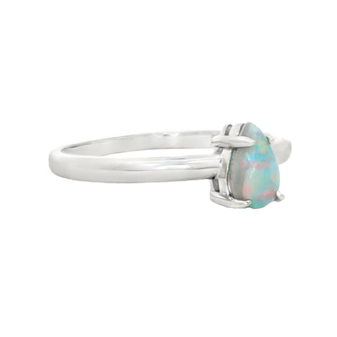 Light Opal Ring in 14K White Gold - Multicolour