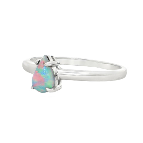 Light Opal Ring in 14K White Gold - Multicolour