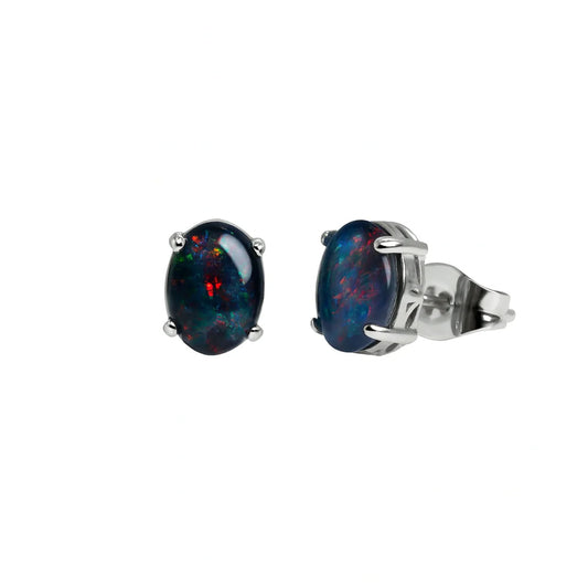 Triplet Opal Earrings in Stainless Steel - Multicolour - Australian Opal Cutters and Pearl Divers