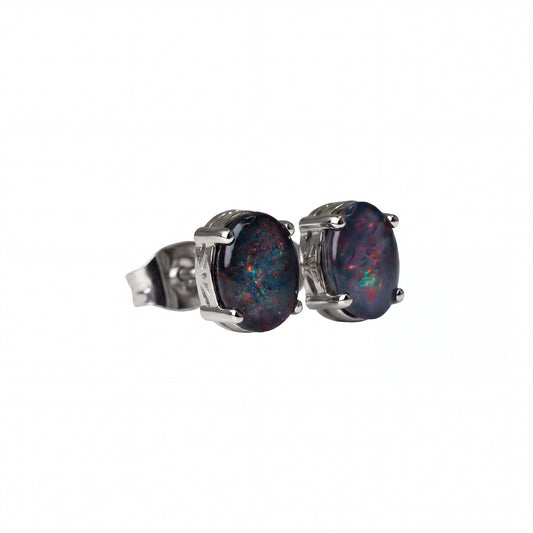 Triplet Opal Earrings in Stainless Steel - Multicolour - Australian Opal Cutters and Pearl Divers