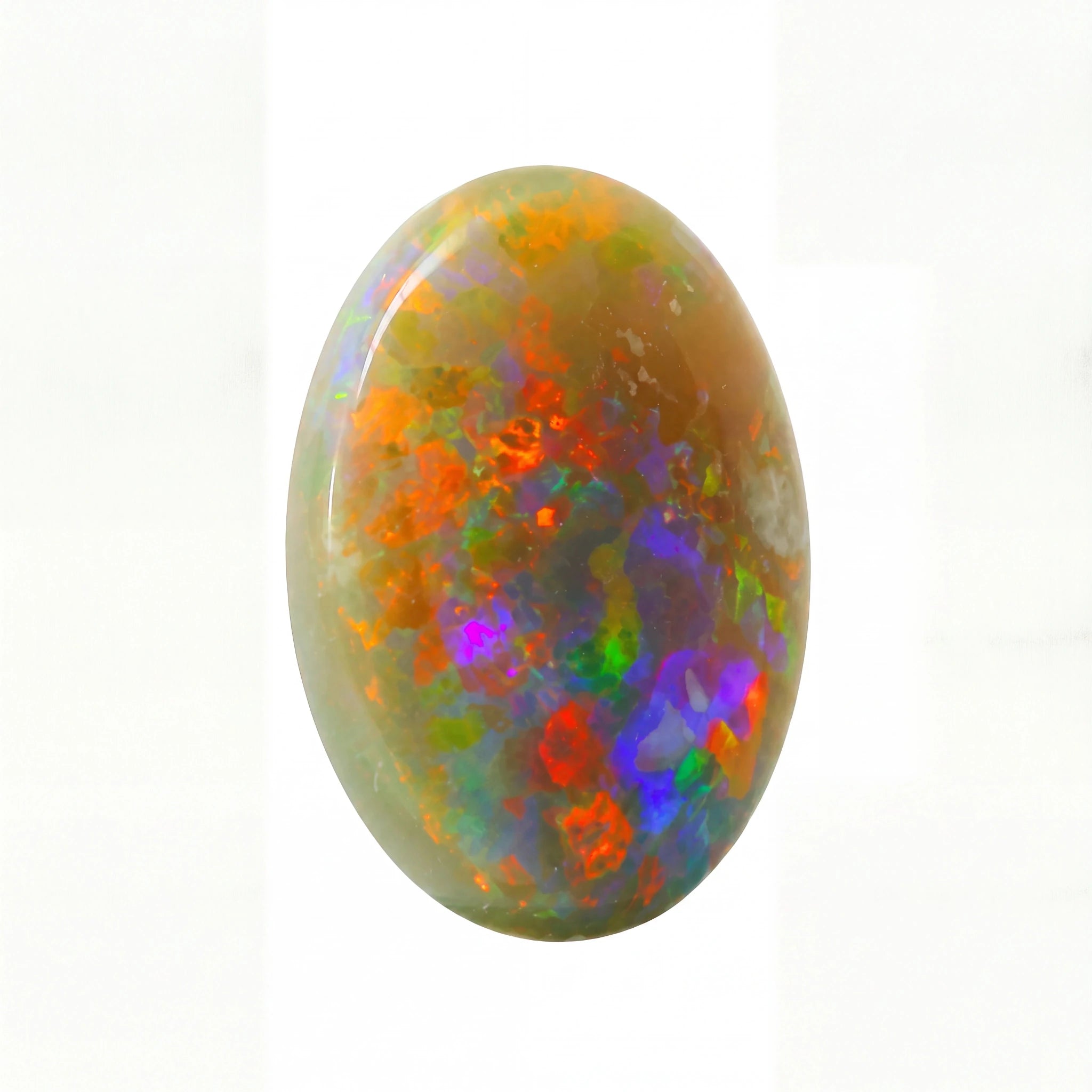 Multicoloured opal stone on a white background