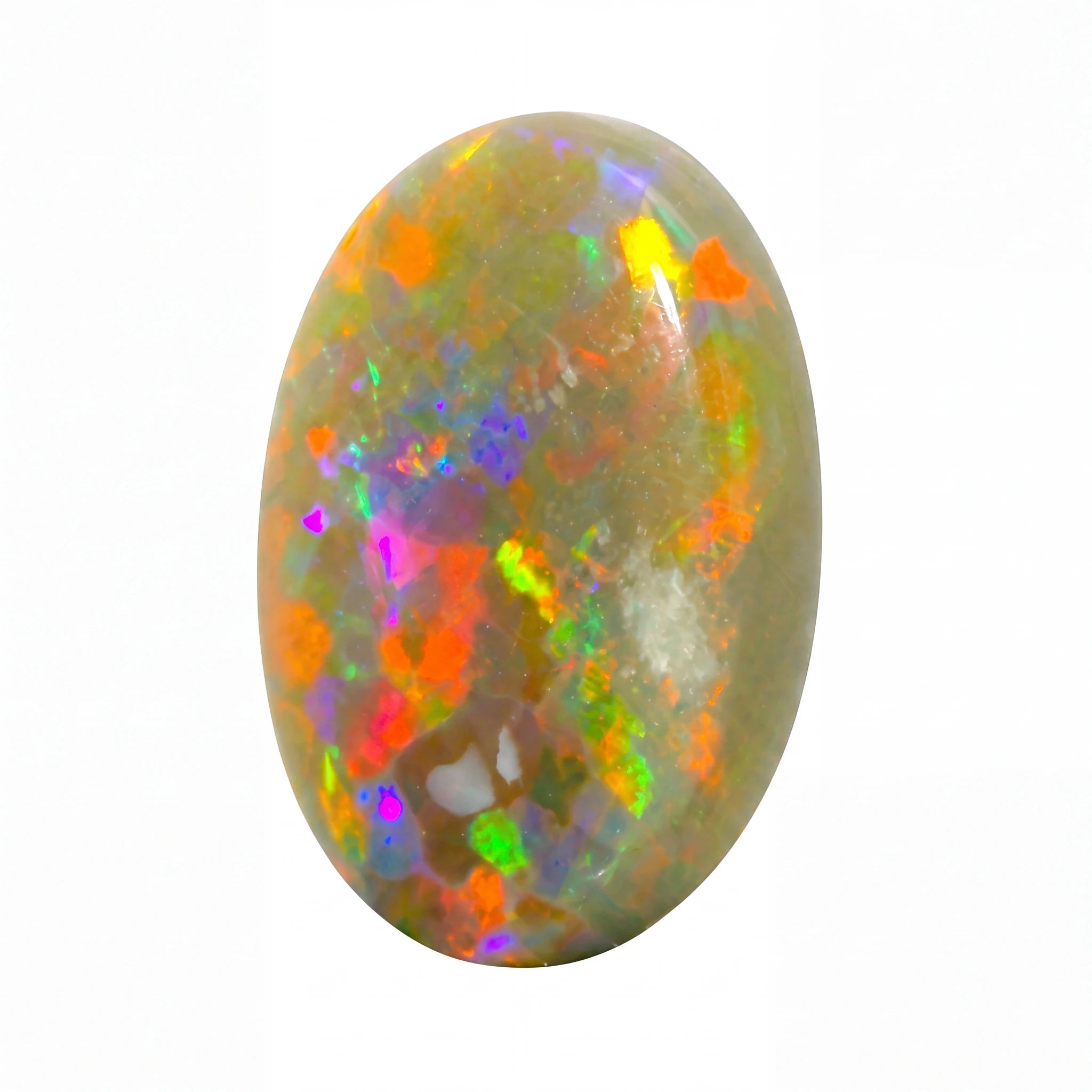 Multicoloured opal stone on a white background