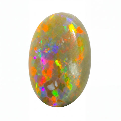 Multicoloured opal stone on a white background