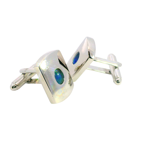 Triplet Opal Cufflinks set in  Stainless Steel - Blue and Green
