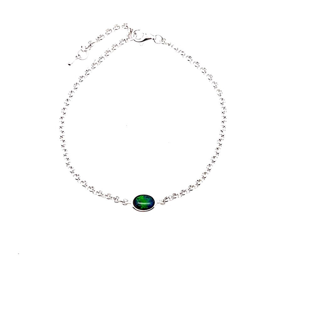 Australian Triple Opal 7x5mm Bracelet set in 925 sterling silver , 7.5 inch in length